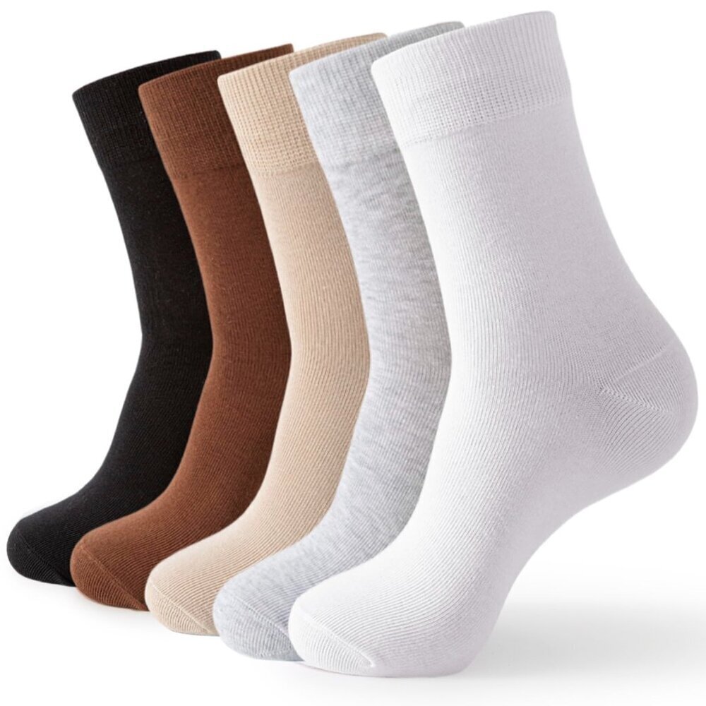 Thin Cotton Crew Socks Soft Casual Aesthetic Minimal Everyday Wear 5 Pairs